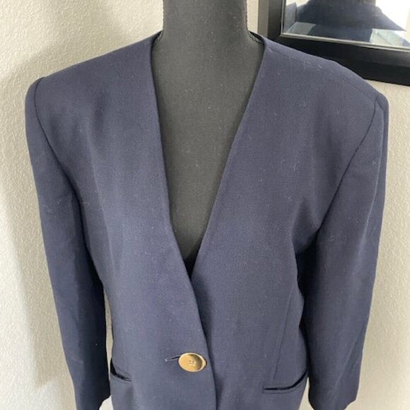 VINTAGE Christian Dior Navy Blue Gold Button Wool Blazer Jacket Sz XL 18 - Picture 7 of 13